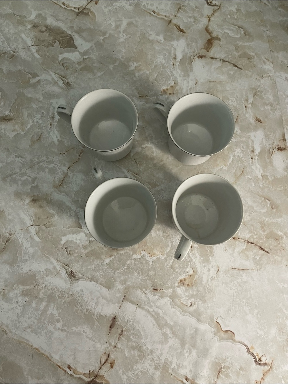 4 Classic White Porcelain Teacup Set with Silver Trim - Picture 2 of 2